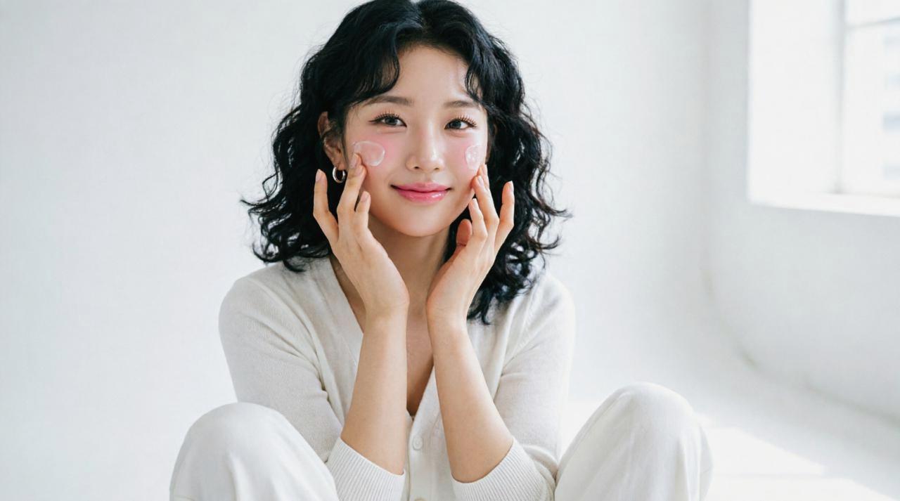 朝の洗顔後にスキンケアをする女性の明るい表情