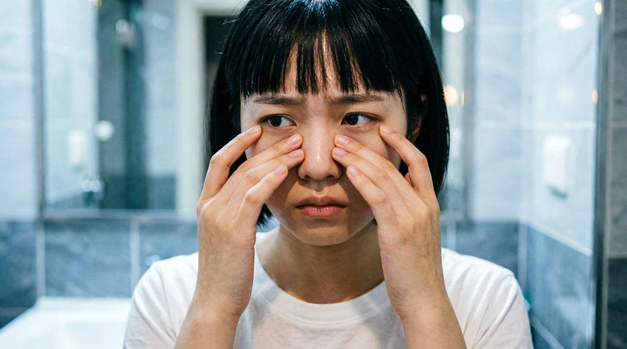 睡眠不足による乾燥で目元に細かいシワが現れる様子をイメージしたイラスト