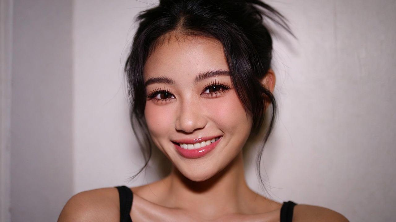 デジタル時代にブルーライトから肌を守りエイジングケアを続ける笑顔の女性