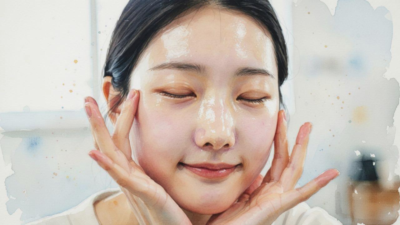 手のひらに乗せた固形のクレンジングバームが体温で溶け始める様子