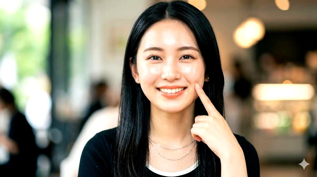 ジェルタイプの日焼け止めの上にファンデーションを重ねている様子