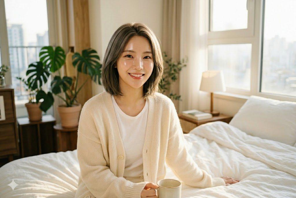 日焼け止めミストを正しく使う女性の笑顔のイメージ画像