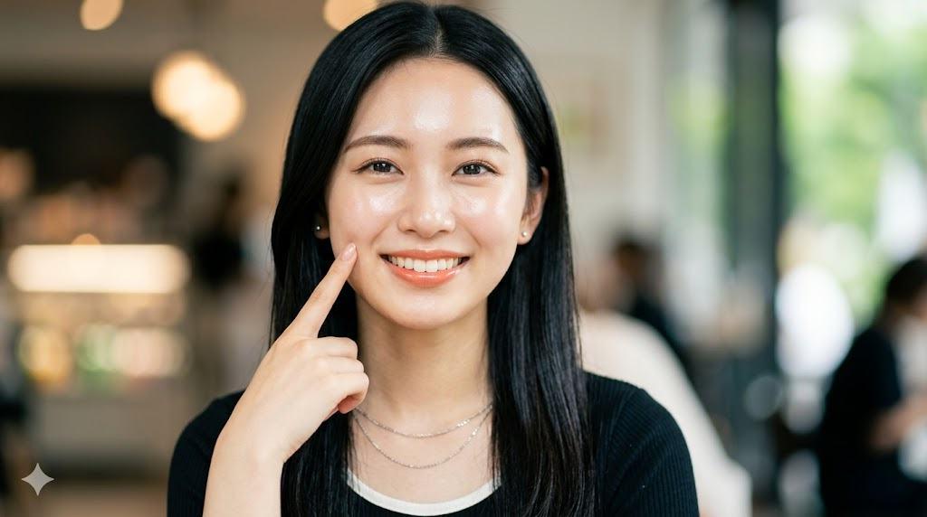 全粒粉パスタを食べながら内側から美しくなる女性の健康的な笑顔と輝く肌のイメージ