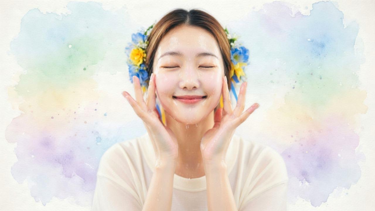 美容習慣を取り入れて健康的な肌を目指す女性を表現した画像
