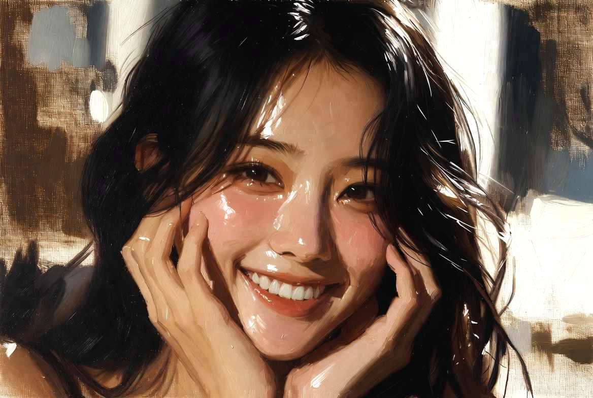 眉間にしわを寄せて驚く表情の女性