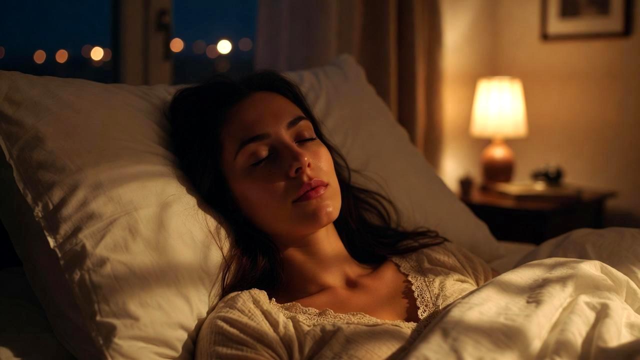 夜の街を歩きながら眠れない原因を考える大人の女性のイメージ