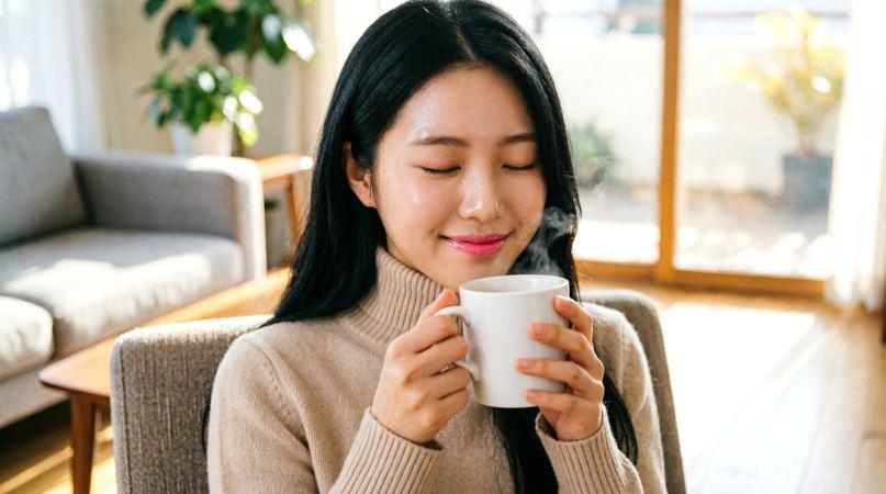 週に一度のスペシャルスイーツを味わう女性のうれしそうな横顔