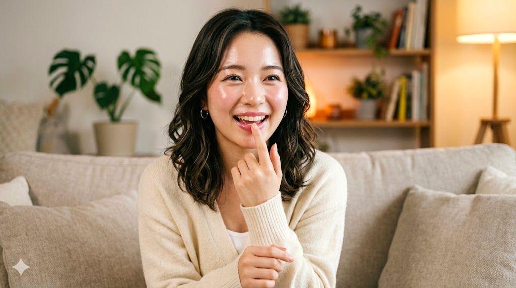毛穴レスな透明美肌を手に入れた笑顔の女性の横顔イメージ