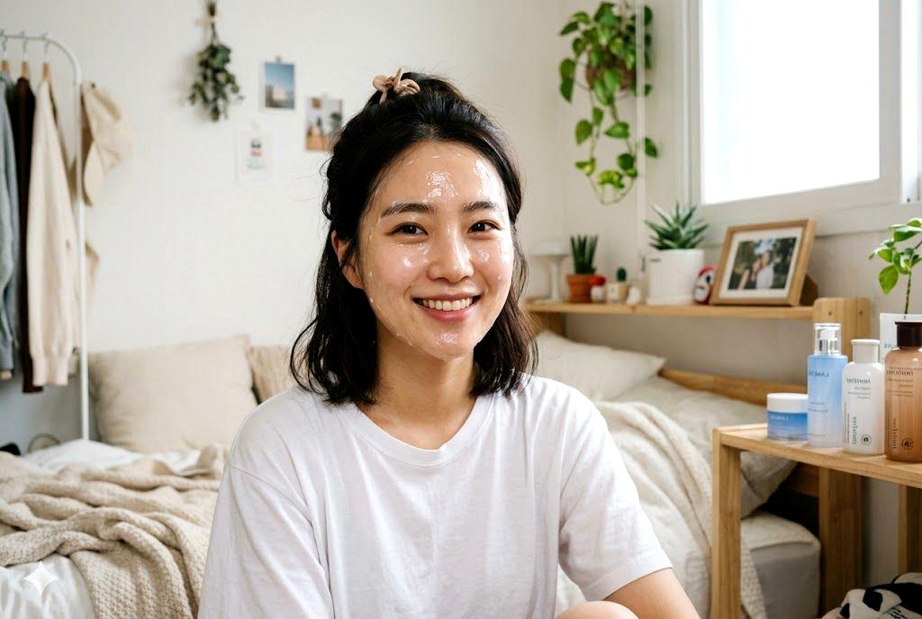 夜のスキンケアで肌と心を整える女性のイメージ