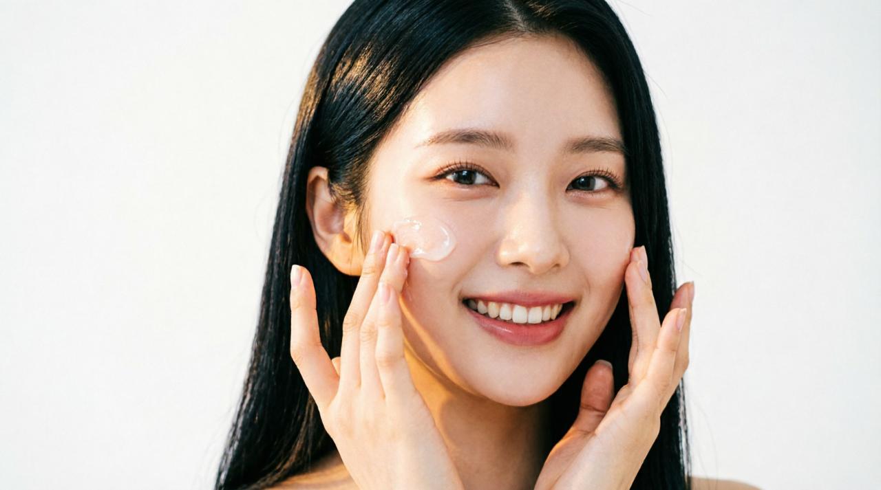 時計の針が3分を示し、その横に洗顔中の女性の横顔が写っている写真