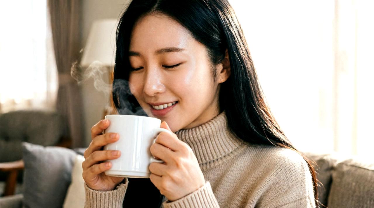 朝の食卓で全粒粉パンとヘルシーな食事を楽しむ大人の女性
