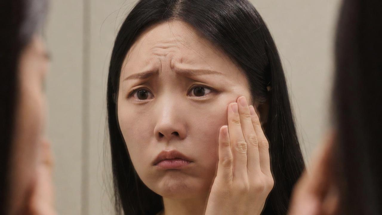 毛穴や肌状態を気にしながらスキンケアをする女性のイメージ写真