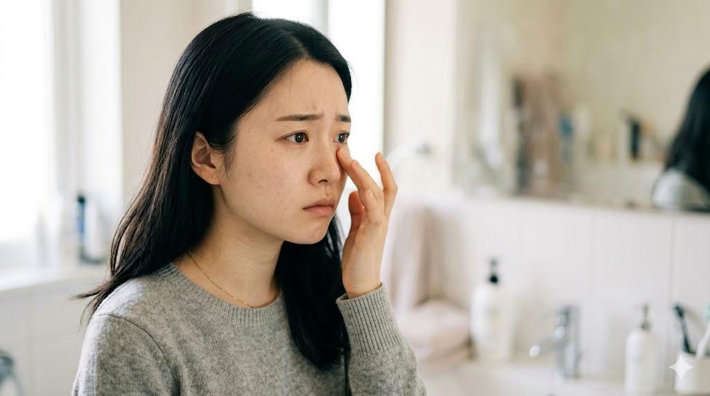 スマホを見ながら肌への影響を気にする女性のイメージ